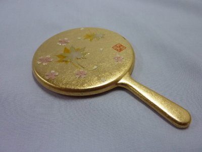 画像1: 金箔工芸　 華かすみ　ミニ手鏡