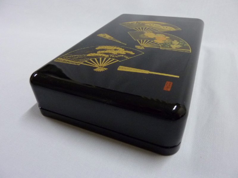 画像1: 高級加賀蒔絵　瑞扇　漆芸印鑑ケース(朱肉付)